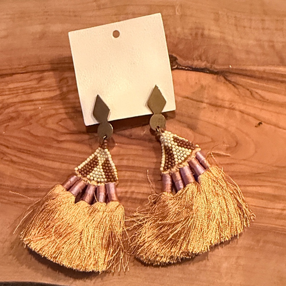 Free People Gold and Mauve Tassel Drop Earrings